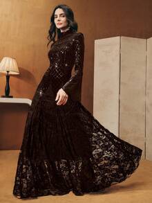 Anewsta Đầm nữ sang trọng, thanh lịch thêu họa tiết ngọc trai, thích hợp cho tiệc cưới, năm mới, dạ hội sang trọng, tiệc tùng, mùa xuân, lễ hội hóa trang. - Cà phê - Xem 1