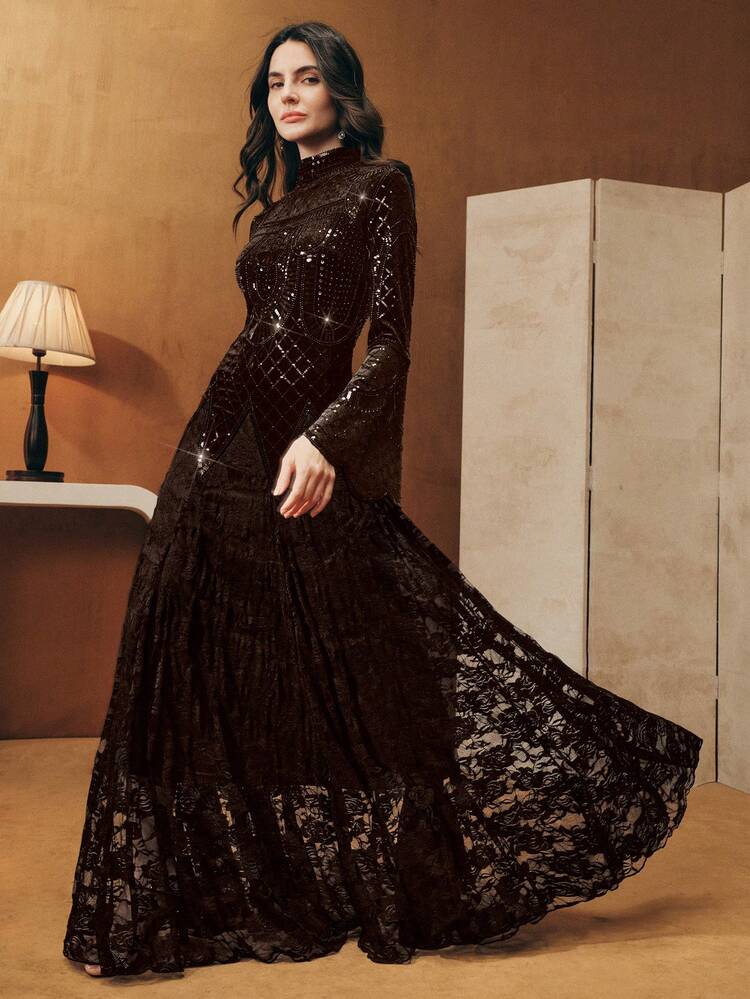 Vestido Elegante e de Luxo para Mulheres com Bordado e Desenho de Pérolas, Chique, Adequado para Casamento, Festa de Ano Novo, Vestido de Festa Elegante para Mulheres, Vestido de Festa, Primavera, Carnaval