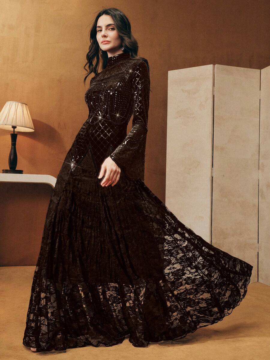 Anewsta Đầm nữ sang trọng, thanh lịch thêu họa tiết ngọc trai, thích hợp cho tiệc cưới, năm mới, dạ hội sang trọng, tiệc tùng, mùa xuân, lễ hội hóa trang. - Cà phê - Xem 1