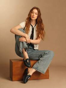 Rosivie Zapatos planos de mujer de estilo casual y versátil con cierre de deslizamiento - Negro - Ver 6