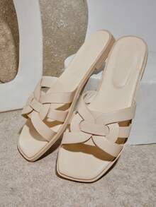 SHUZIA Women Comfortable Crisscross Slip-On Flat Sandals - Khaki - View 6