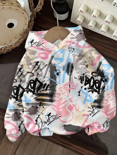 Slaydiva Áo sweatshirt tay dài dáng rộng, thoải mái, in họa tiết graffiti đường phố Y2K nhiều màu sắc, phong cách thường ngày, thích hợp cho mùa thu/đông.