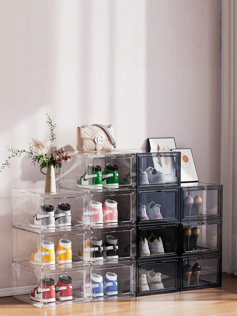 升级版可堆叠透明鞋盒，展示收纳盒，透明塑料抽屉鞋盒，鞋架，鞋柜，适用于办公室和家庭展示和收纳。 - 彩色 - 查看 1
