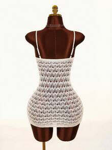 Amplova Romantic Vacation Low-Cut Sparkly Knit Starfish Pattern Semi-Sheer Cute Mini Dress For Women - Multicolor - View 2