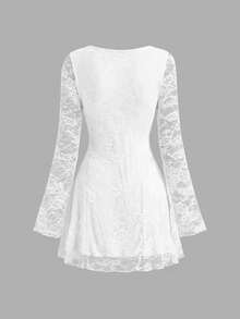 Sweetra Y2K Sexy Square Neck Pleated Flare Sleeve Versatile Commuter Dress - White - View 2