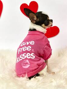 PETSIN 1件宠物衣服，狗狗服装，亲吻印花卫衣，小型犬宠物T恤