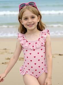 Sparklyn 1pc Girls Heart Print One-Piece Swimsuit