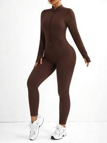 Rhythm Era 加大码无缝咖啡色运动连体裤