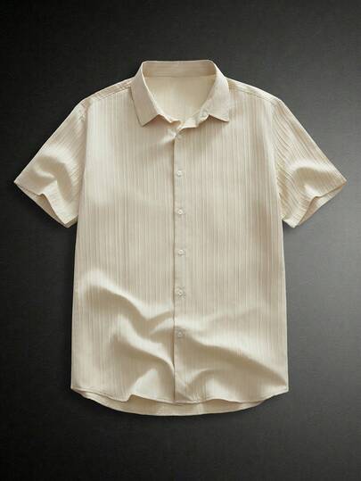 HIMLAND Camisa de manga corta de unicolor casual para hombre, verano