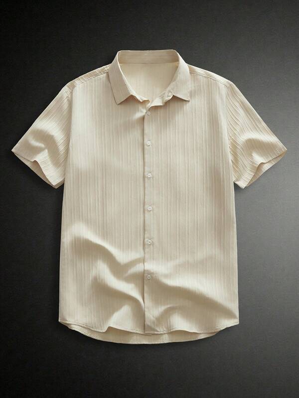 HIMLAND Męska koszula casualowa z krótkim rękawem w jednolitym kolorze, letnia