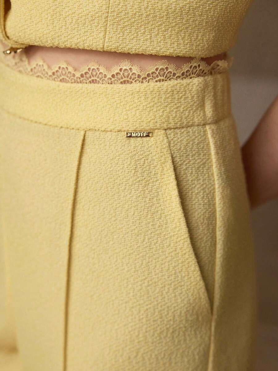 MOTF PREMIUM 粗花呢纯色前缝西装裤 - 黃色 - 查看 2