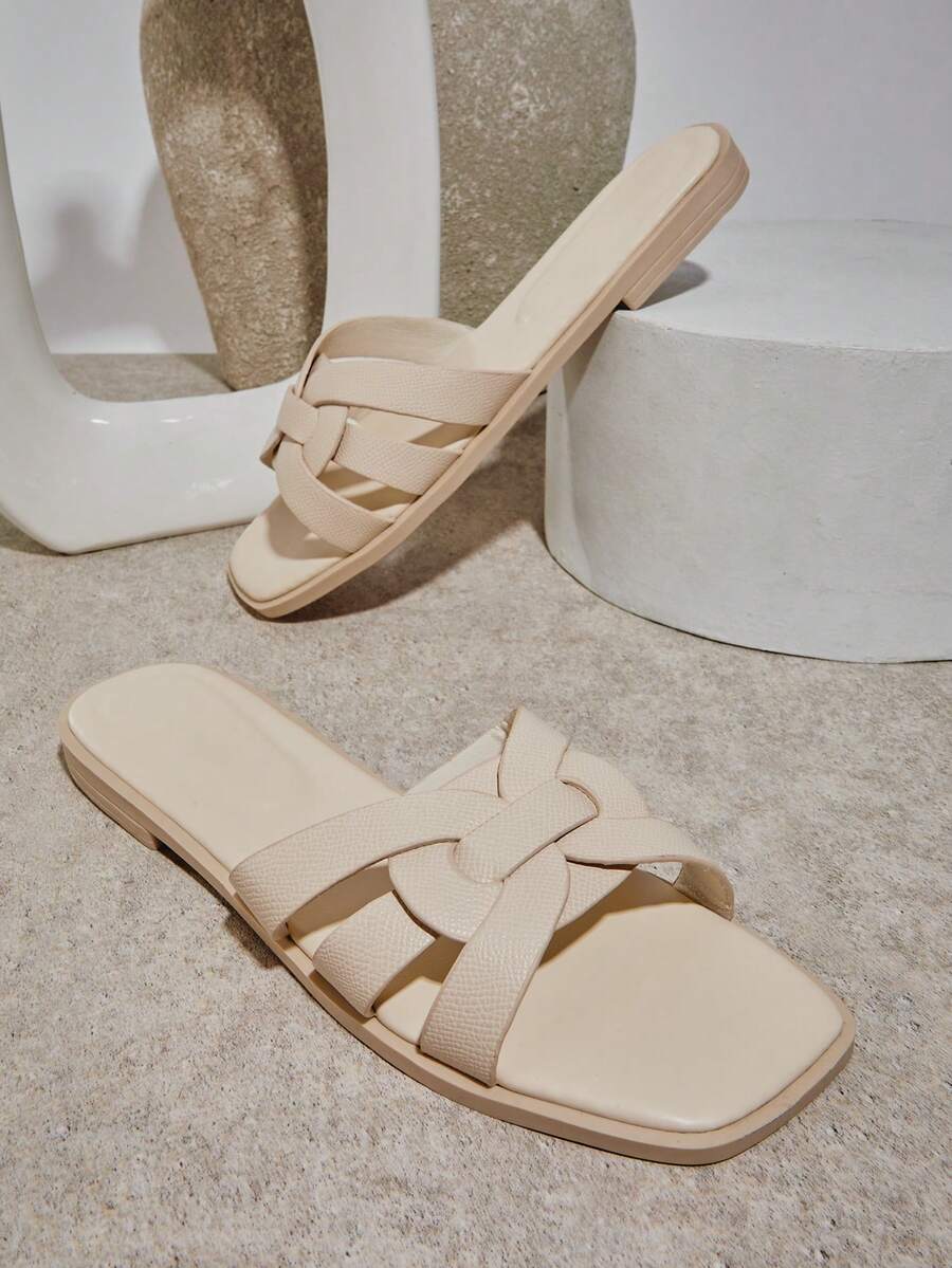 SHUZIA Women Comfortable Crisscross Slip-On Flat Sandals - Khaki - View 1