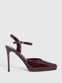 CUCCOO SZL Women Shoes Pointed Thin High Heel Heightening Water Table Burgundy Ankle Strap Simple Back Lift Women's Back Empty Shoes Wedding Party Banquet Simple Fashion Sexy Women's High Heel Shoes Women's Shoes - Redwood - View 2