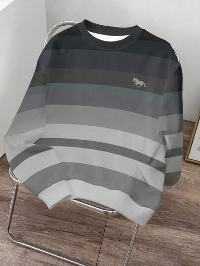 Manfinity Joysei Men's Casual Contrast Color Crew Neck Pullover Sweatshirt, Autumn