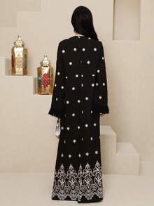 Al Najma Đầm nữ in hoa tay tua rua kiểu Ả Rập thanh lịch - màu đen - Xem 5