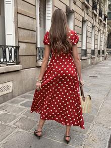 Pariaura Đầm maxi chấm bi đỏ kiểu Pháp cổ điển - Đầm dài tay phồng thanh lịch tôn dáng cho nữ mùa xuân. Đầm chấm bi đỏ ngọt ngào, thanh lịch - Đầm maxi tay phồng ôm dáng lãng mạn cho nữ mùa hè. Đầm maxi chấm bi đỏ công sở sang trọng - Đầm dài tay phồng thắt eo tinh tế cho nữ mùa xuân. - Màu Đỏ Sâu - Xem 2