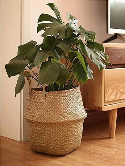 1 pieza Cesta colgante tejida de paja marina natural para plantas, almacenamiento de ropa, decoración del hogar, colgador de pared de macramé, accesorio de estilo bohemio