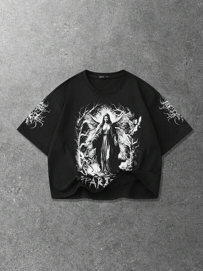 Herren Lässig Crew Neck kreativ bedrucktes Kurzarm T-Shirt, locker geschnitten