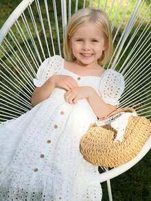 少女方領泡袖褶邊雪紡洋裝