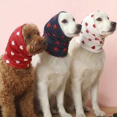 PETSIN 1 chiếc băng đô giữ ấm tai cho thú cưng nhân dịp Lễ Tình nhân, chất liệu polyester hai lớp, co giãn, hình trái tim, phù hợp với chó nhỏ.