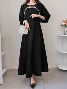 FRIFUL 2pcs Women Cover Up & Slip Dress Set With Trim Decor Lounge Sets For Women - Black - View 1