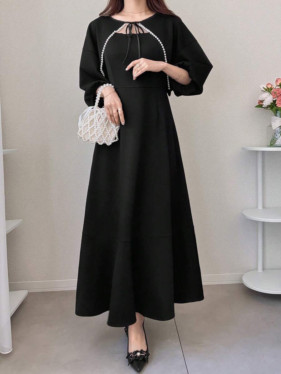 FRIFUL 2pcs Women Cover Up & Slip Dress Set With Trim Decor Lounge Sets For Women - Black - View 1