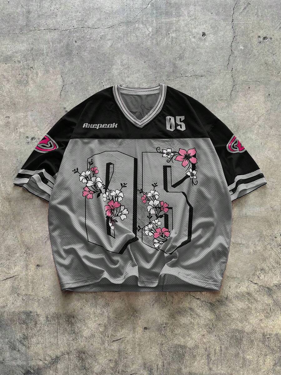 AXEPEAK Camiseta de manga corta de punto casual y holgada para hombre - Gris - Ver 1