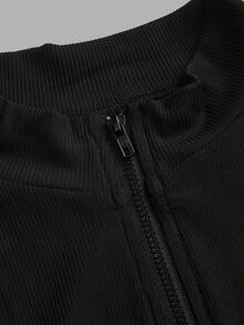 SHEIN EZwear Bộ áo liền thân dệt kim 2 mảnh màu đen trắng dành cho nữ - Nhiều màu - Xem 9