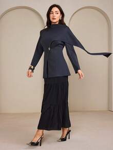 Graceveil Áo khoác blazer nữ tay dài ôm dáng, ve áo bất đối xứng - Màu xám đen - Xem 6