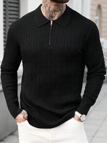 Manfinity Homme 男士休闲纯色针织衫，秋冬男士针织长袖春夏服装黑色毛衣，绞花针织毛衣男士Polo衫，男士针织衫，男士高尔夫球衫，男士服装在线春夏男士服装，男士针织衫，男士黑色Polo衫，男士针织Polo衫，男士拉链针织Polo衫，黑色长袖针织衫，男士针织衫，男士针织Polo衫，男士毛衣上衣，黑色长袖衬衫，男士黑色翻领衬衫 - 彩色 - 查看 5