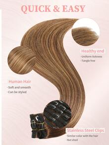 7PCS With 20 Clips 120G Double Weft Invisible Clip In Hair Extensions Human Hair #T4-P4/27 Balayage Chocolate Brown To Caramel Blonde Real Human Hair Clip In Extensions Human Hair Extensions Real Double Weft Human Hair Clip Ins 14-22 Inch For Women/Girls Daily Use And Thin Hair And Salon Use - ST4-P4/27 - View 2