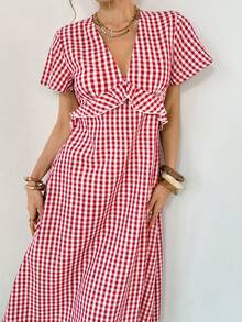 Siren Gaze Women's Casual Plaid Mid-Length Dress, Summer
