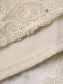 DAZY 女士纯色刺绣V领长袖连衣裙/吊带裙 - 杏色 - 查看 8