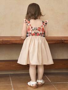 SHEIN Vestido casual con cuello de volantes y estampado floral para niña bebé - Multicolor - Ver 4