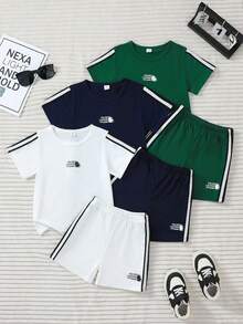 SHEIN Genkimix Kids 6pcs/Set Boys' Round Neck Short Sleeve Shorts, 3pcs/Set Green, Black, White Boys' Multi-Piece Set, Letter Print "YOU'RELACKINGVITAMIN" With Side Stripe, Comfortable Fit, Suitable For Summer Daily Wear, School, Outdoor Play, Family Outings, Sports Casual Style Boys Casual Sets 6 Pcs Boys Casual Sets Boys Outfit Sets 6 Pcs Boys Set Boys Striped Short Sets Boys Short Sleeve Sets Boys Summer Sets Boy Casual Sets Boys Short Sleeve Shorts Set - Multicolor - View 4