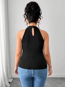 Elenzga Áo kiểu dáng thanh lịch dành cho nữ cỡ lớn, cổ chữ V, vạt bất đối xứng, không tay, đính ren, thích hợp cho mùa hè. - màu đen - Xem 2