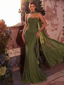 Glamrae Váy yếm hở lưng co giãn đính đá Rhinestone thanh lịch, gợi cảm, thích hợp cho đám cưới, tiệc tùng, kỳ nghỉ, vũ hội và sự kiện trang trọng - xanh quân đội - Xem 5