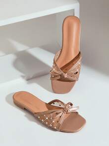 SHUZIA Women's Fashion Comfortable Bow Tie Mesh Flat Sandals