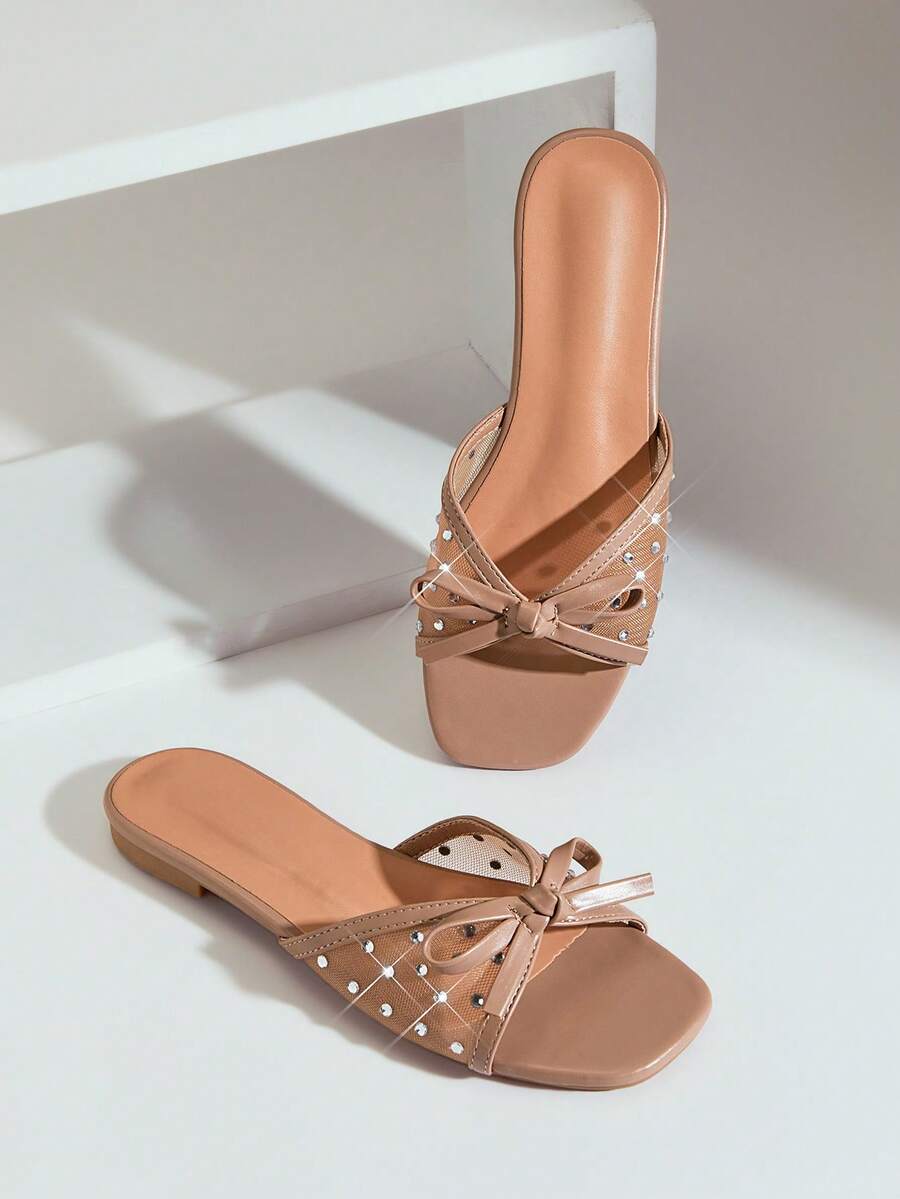 SHUZIA Women's Fashion Comfortable Bow Tie Mesh Flat Sandals