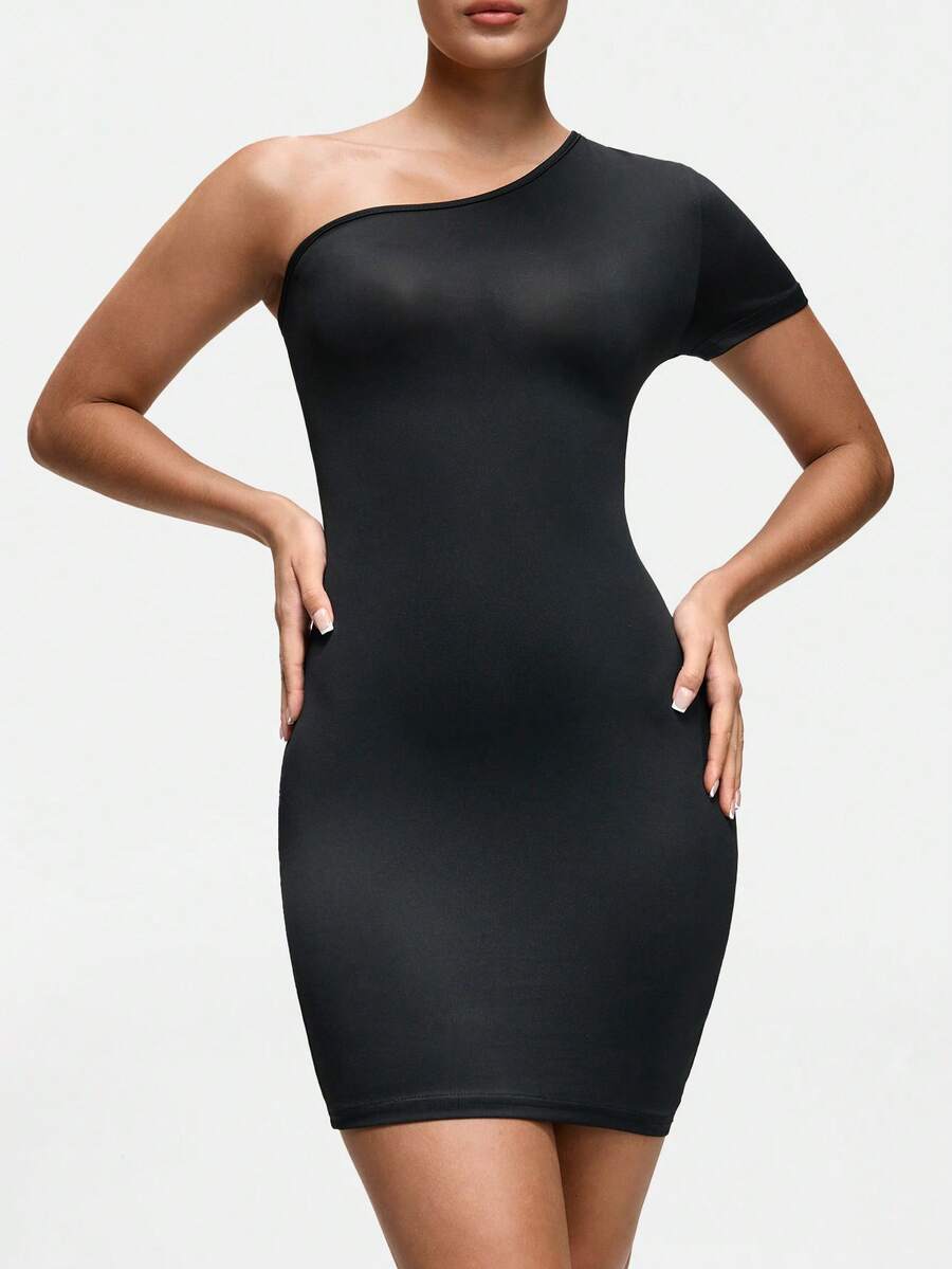 SHAPORA Fitted Asymmetric T-Shirt Nightgown For Women - Black - View 1