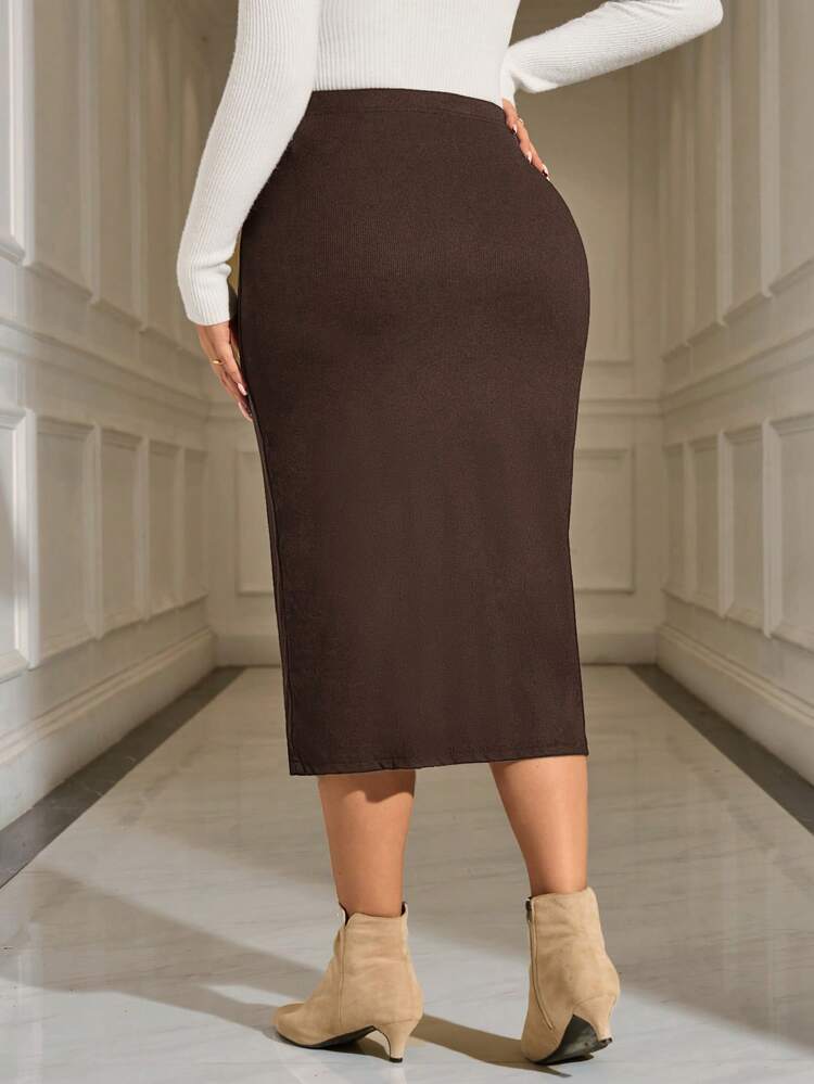 Plus Size Elegant Solid Color Bodycon Skirt, Autumn/Summer/Spring/Vacation
