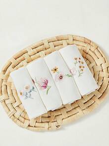Cozy Pixies 4 Packs Of Baby Embroidered Flowers, Thickened And Highly Absorbent Burp Towels, Easy To Clean And Skin-Friendly, Made Of Towel Material - White - View 2