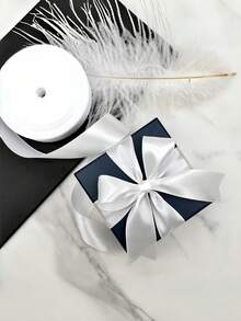 1 Roll Of Polyester Satin Ribbon For Gift Box, Favor Box,Cake Box, Flower Decoration (Machine Dyed With SlightColor Difference) - White - View 2