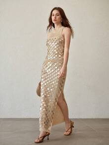 MOTF PREMIUM SLEEVELESS SEQUIN KNIT TOP - Apricot - View 5