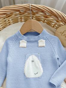 SHEIN Newborn Baby Girl Cute Cartoon Bear Romper & Hat Set, Autumn/Winter