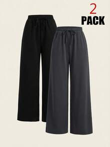 SHEIN EZwear 2件套加大码黑色和深灰色裤子 - 深灰色 - 查看 1