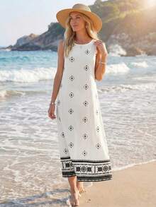 Sylviya 女式度假花卉印花休闲宽松圆领吊带裙 - 彩色 - 查看 1