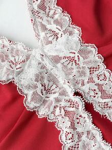 Sunnyshic Plus Size Women Summer Fashion Contrast Lace Sexy Camisole Top - Red - View 4