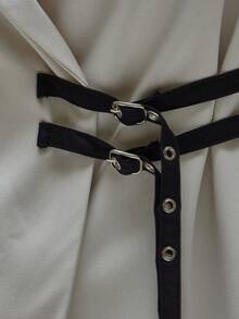 V Plunge Collared Buckle Waist Detail Oversized Blazer Cute Sexy Office Coolgirl Suit Spring Summer Boxy Oversized Belted Blazer Jacket Coord Top Only - Cream - View 6