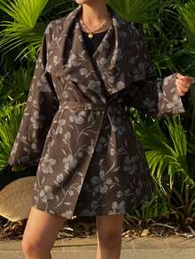 DAZY Women's Casual Commuter Floral Print Jacket - Brown - View 5